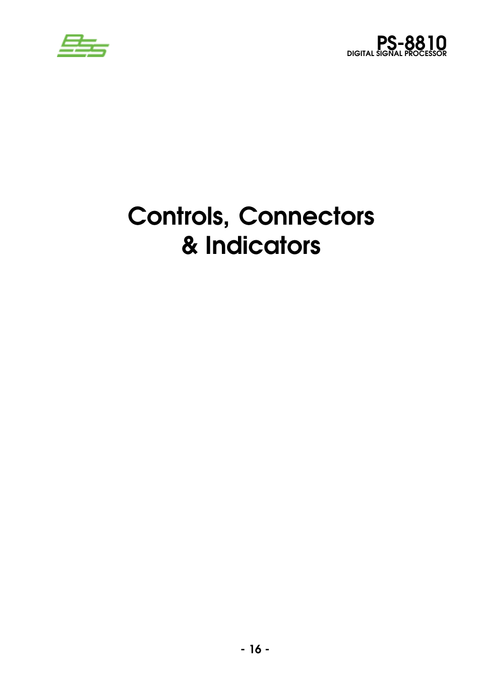 Controls, connectors & indicators, Ps-8810 | BSS Audio Prosys PS-8810 Owner's Manual User Manual | Page 16 / 121