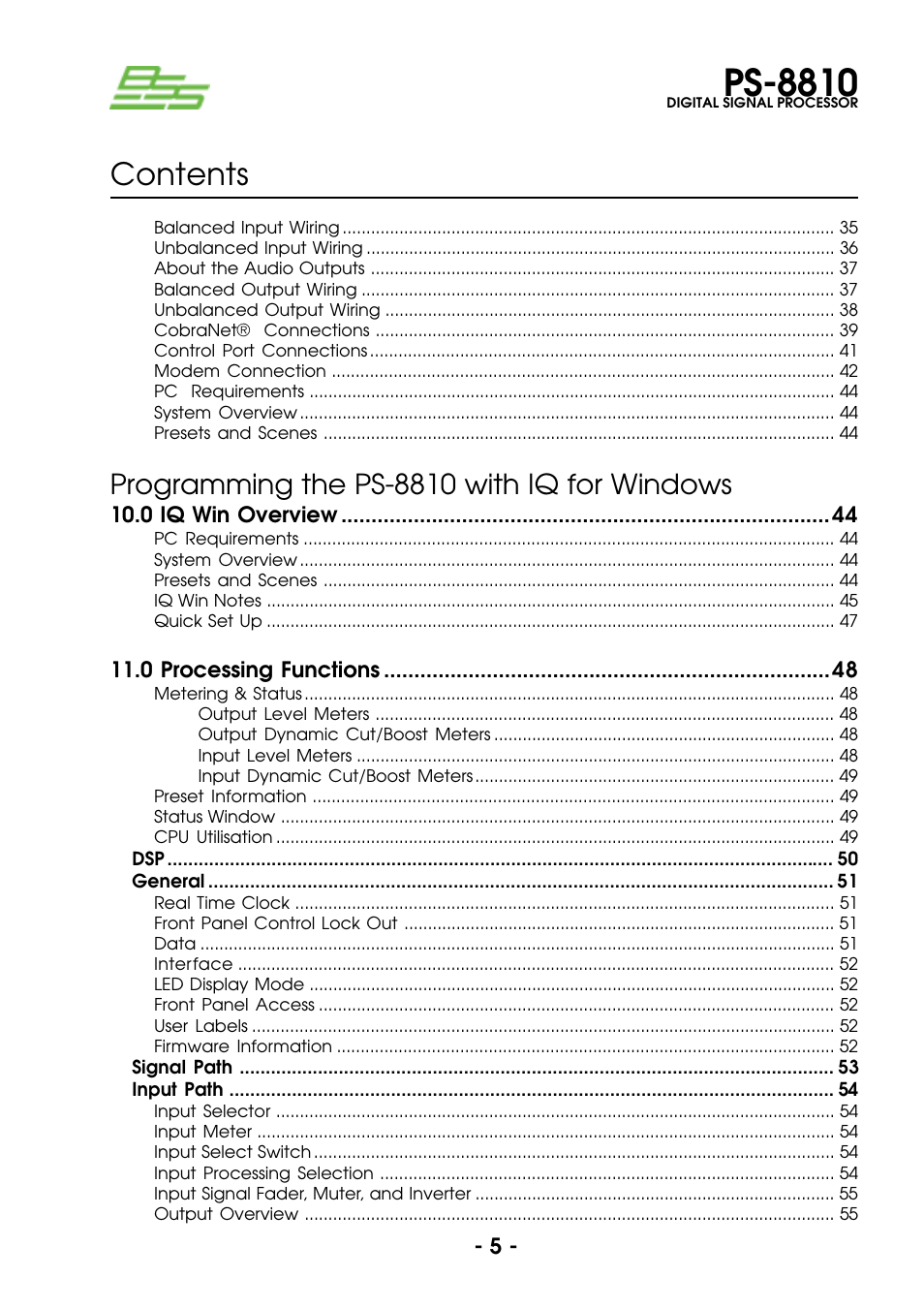 BSS Audio Prosys PS-8810 Owner's Manual User Manual | Page 5 / 121