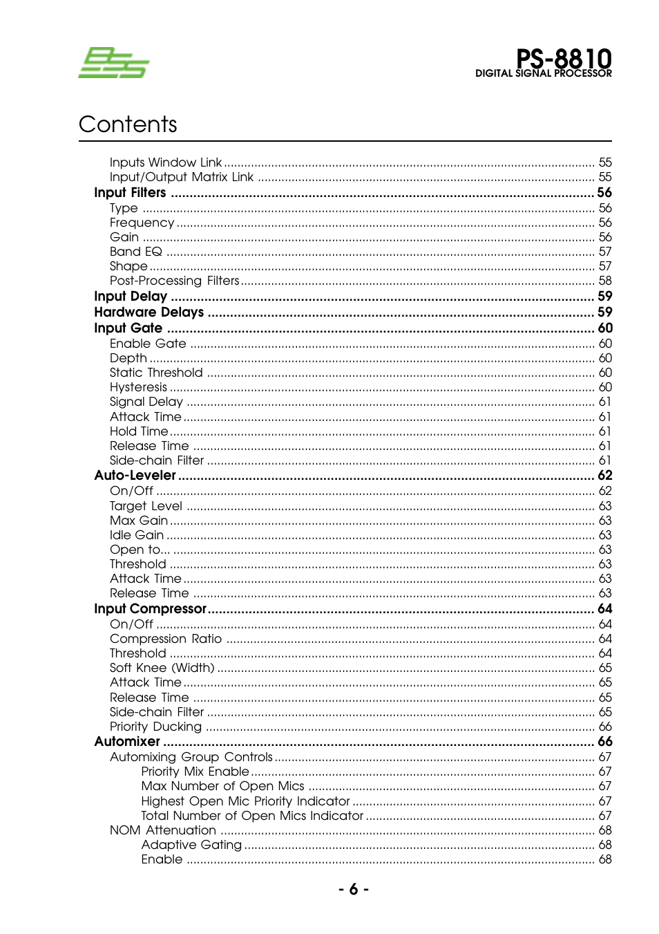 BSS Audio Prosys PS-8810 Owner's Manual User Manual | Page 6 / 121