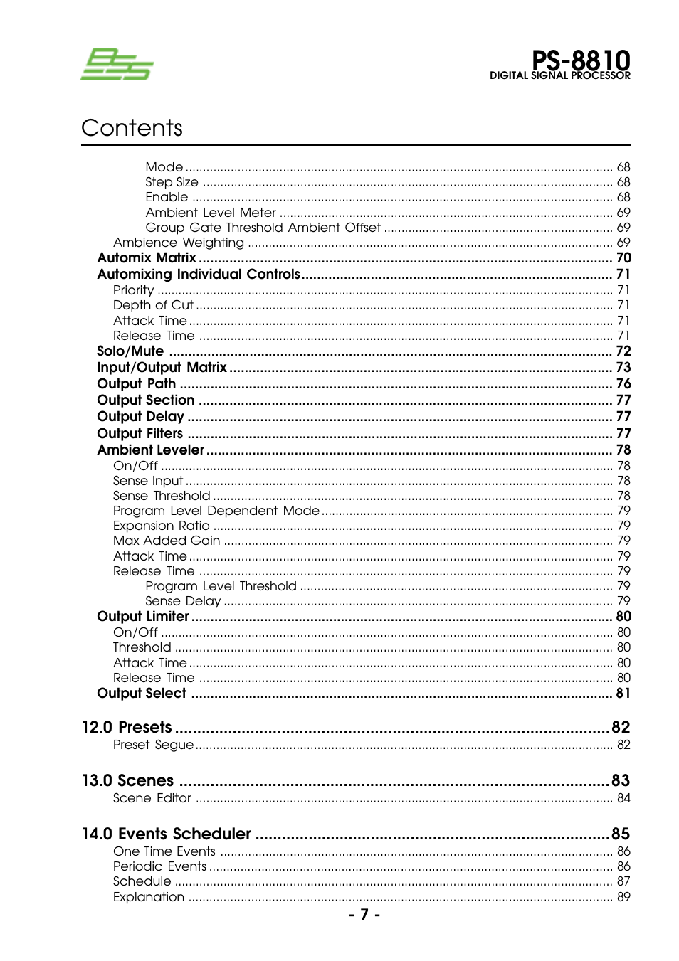 BSS Audio Prosys PS-8810 Owner's Manual User Manual | Page 7 / 121