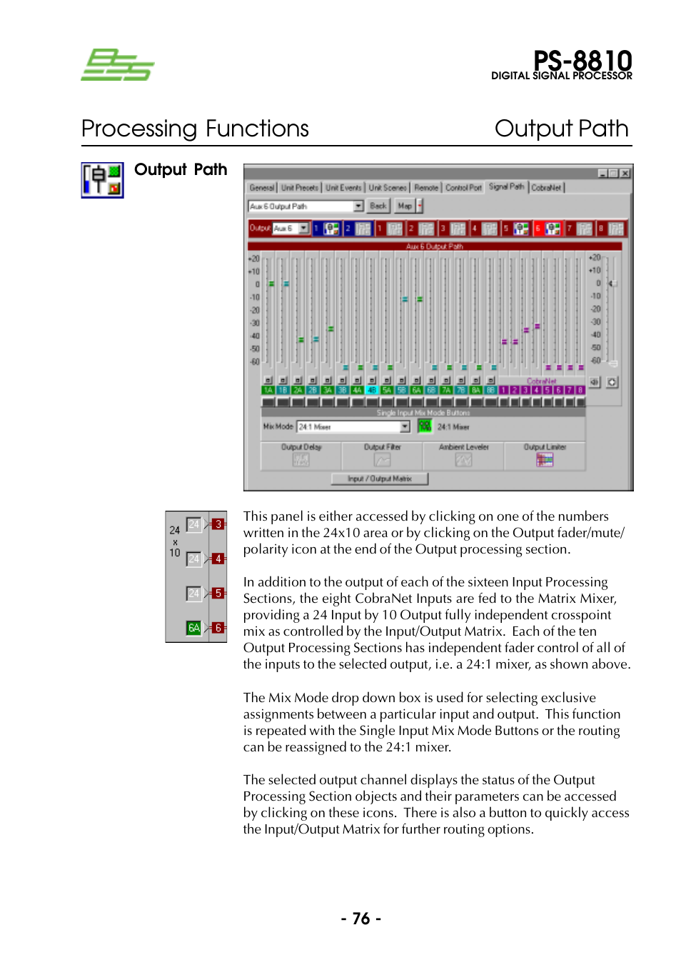 Output path, Ps-8810, Processing functions output path | BSS Audio Prosys PS-8810 Owner's Manual User Manual | Page 76 / 121