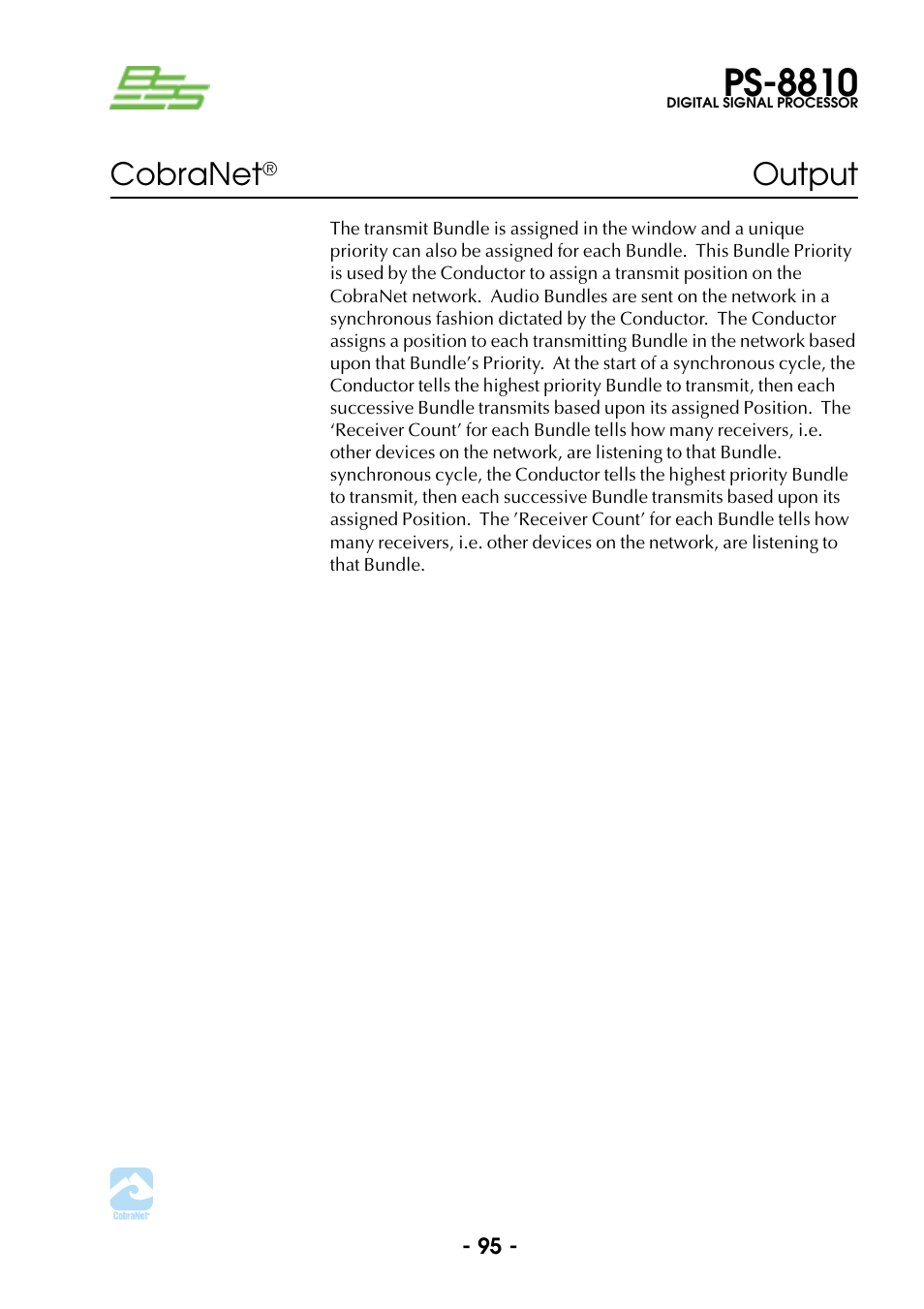 Ps-8810, Cobranet, Output | BSS Audio Prosys PS-8810 Owner's Manual User Manual | Page 95 / 121