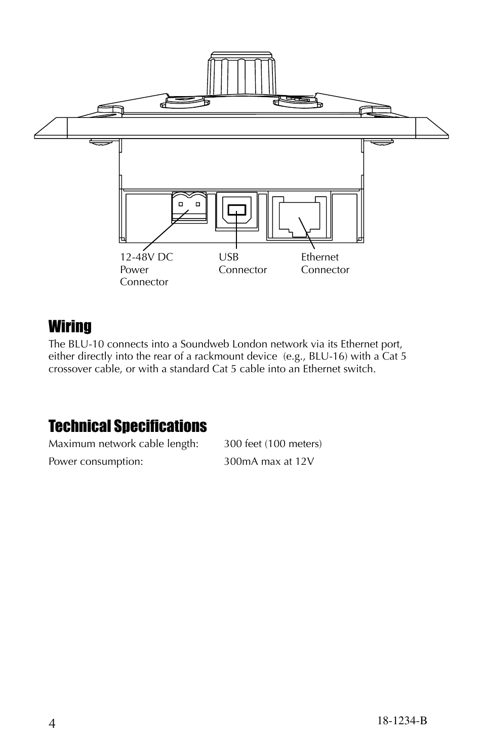 Wiring, Technical specifications | BSS Audio BLU-10 Install Guide User Manual | Page 4 / 4