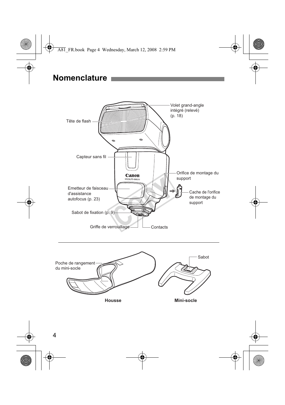 Cop y, Nomenclature | Canon Speedlite 430EX II User Manual | Page 45 / 122