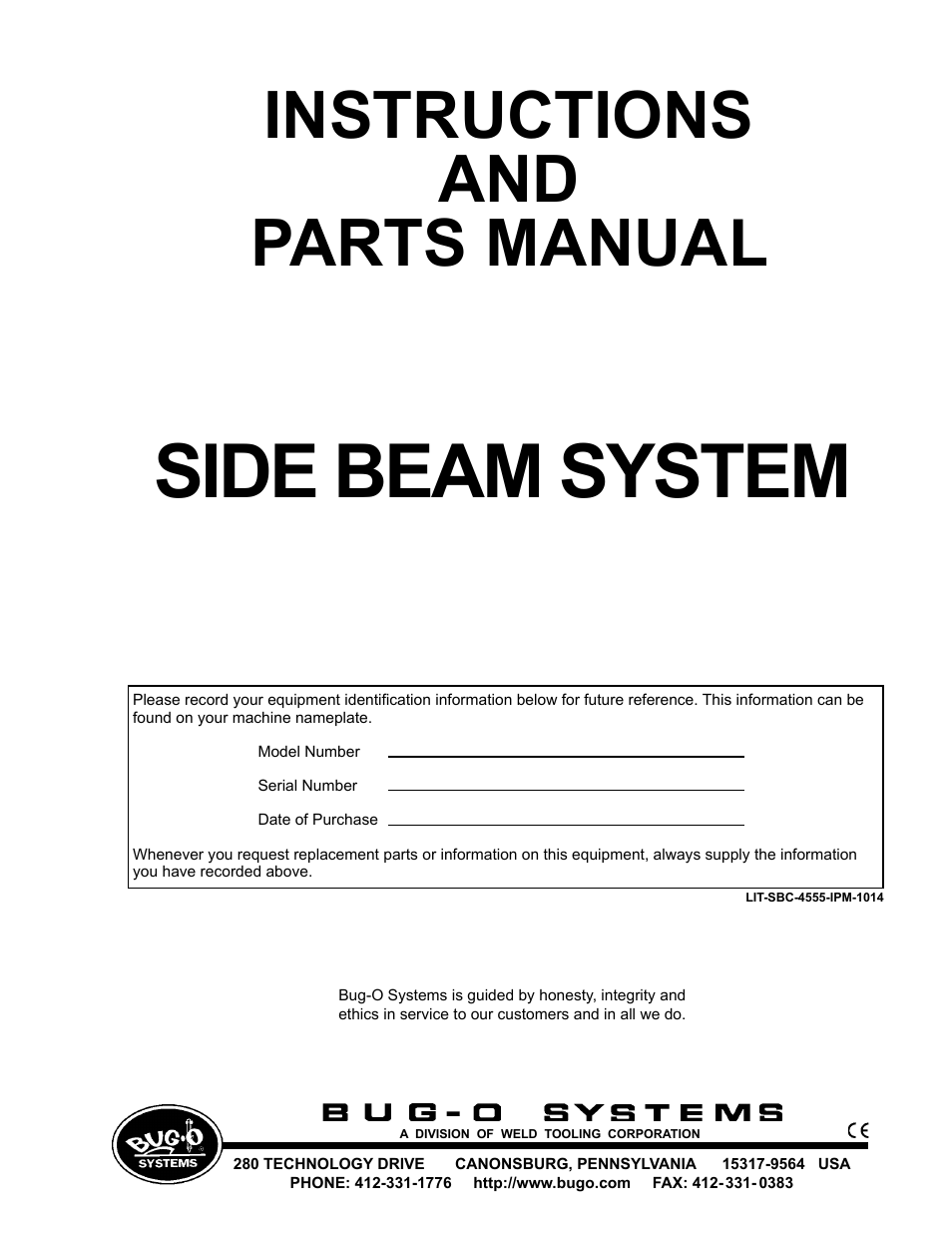 BUG-O Systems Side Beam System User Manual | 17 pages