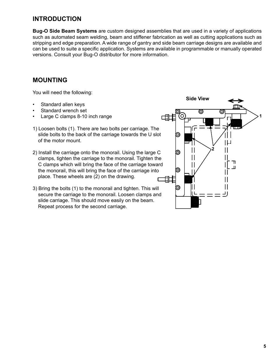 Introduction / mounting, Mounting, Introduction | BUG-O Systems Side Beam System User Manual | Page 5 / 17