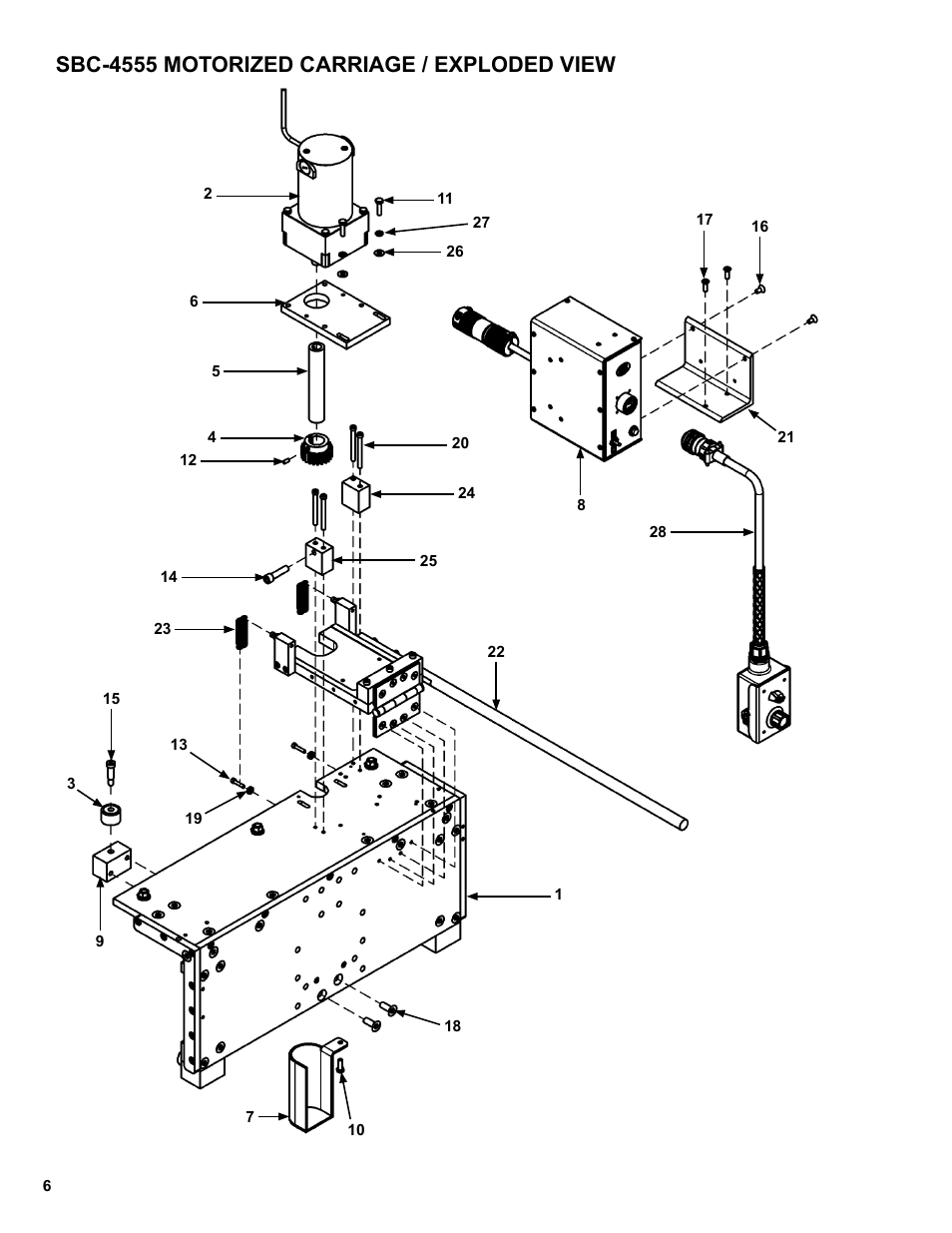 Sbc-4555 motorized carriage / exploded view | BUG-O Systems Side Beam System User Manual | Page 6 / 17