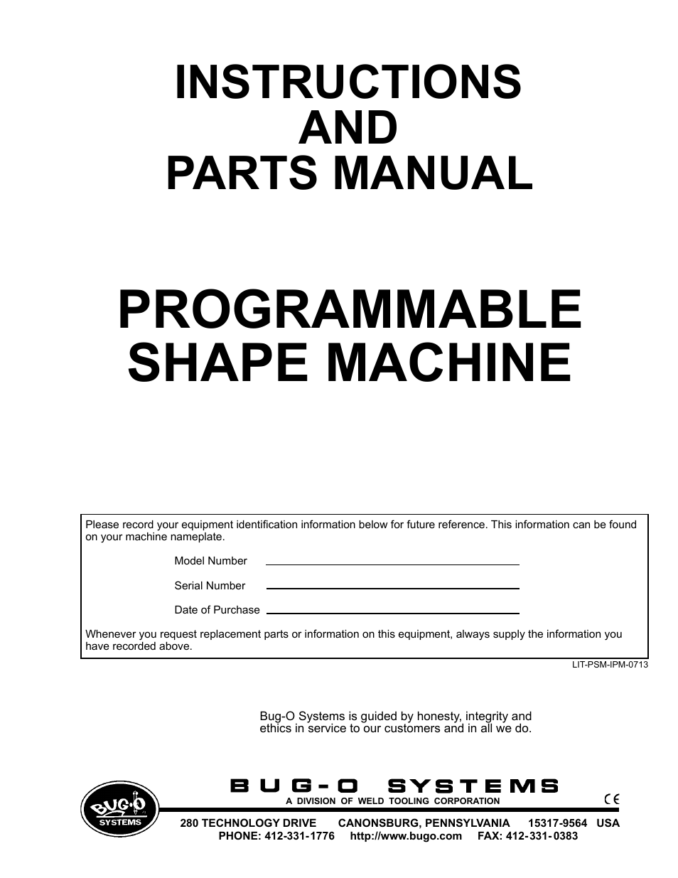 BUG-O Systems Programmable Shape Machine User Manual | 31 pages