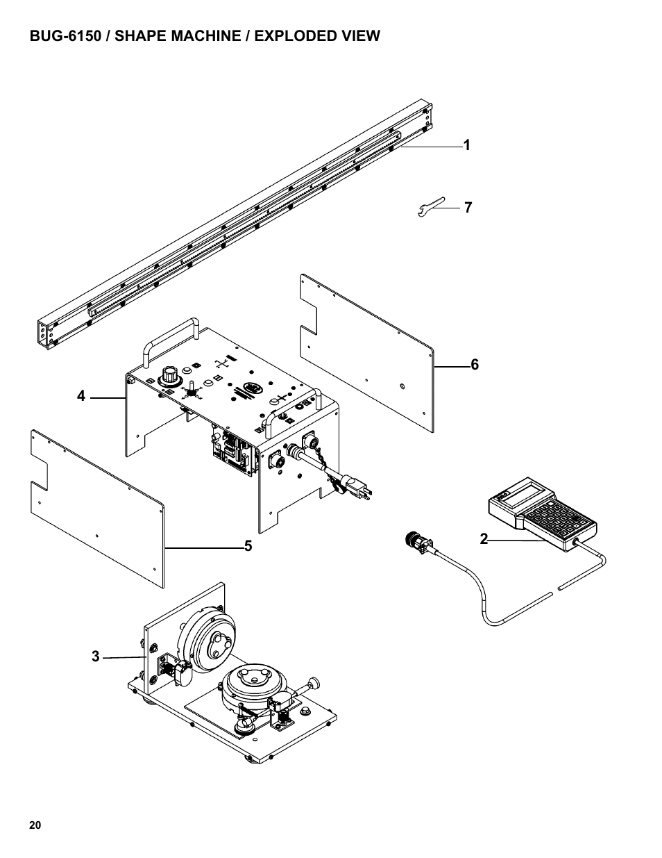 Bug-6150 / shape machine / exploded view | BUG-O Systems Programmable Shape Machine User Manual | Page 20 / 31