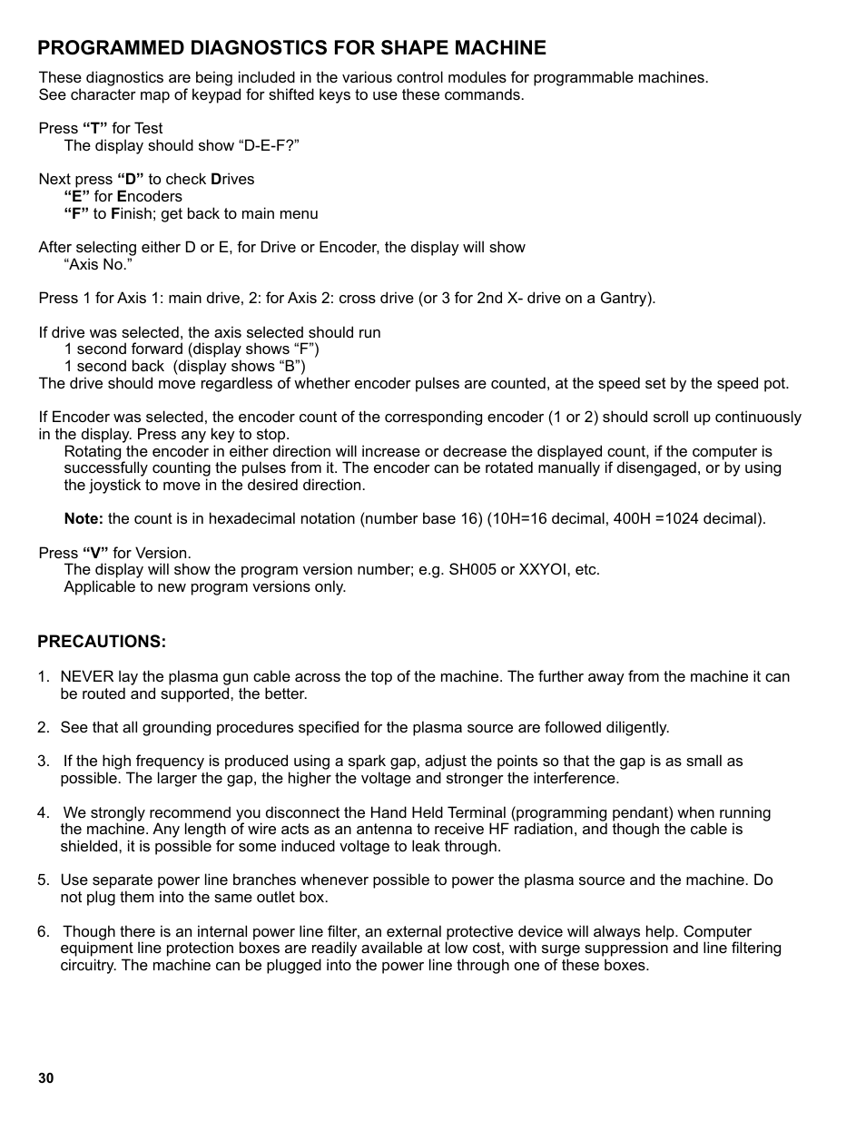 Programmed diagnostics for shape machine | BUG-O Systems Programmable Shape Machine User Manual | Page 30 / 31