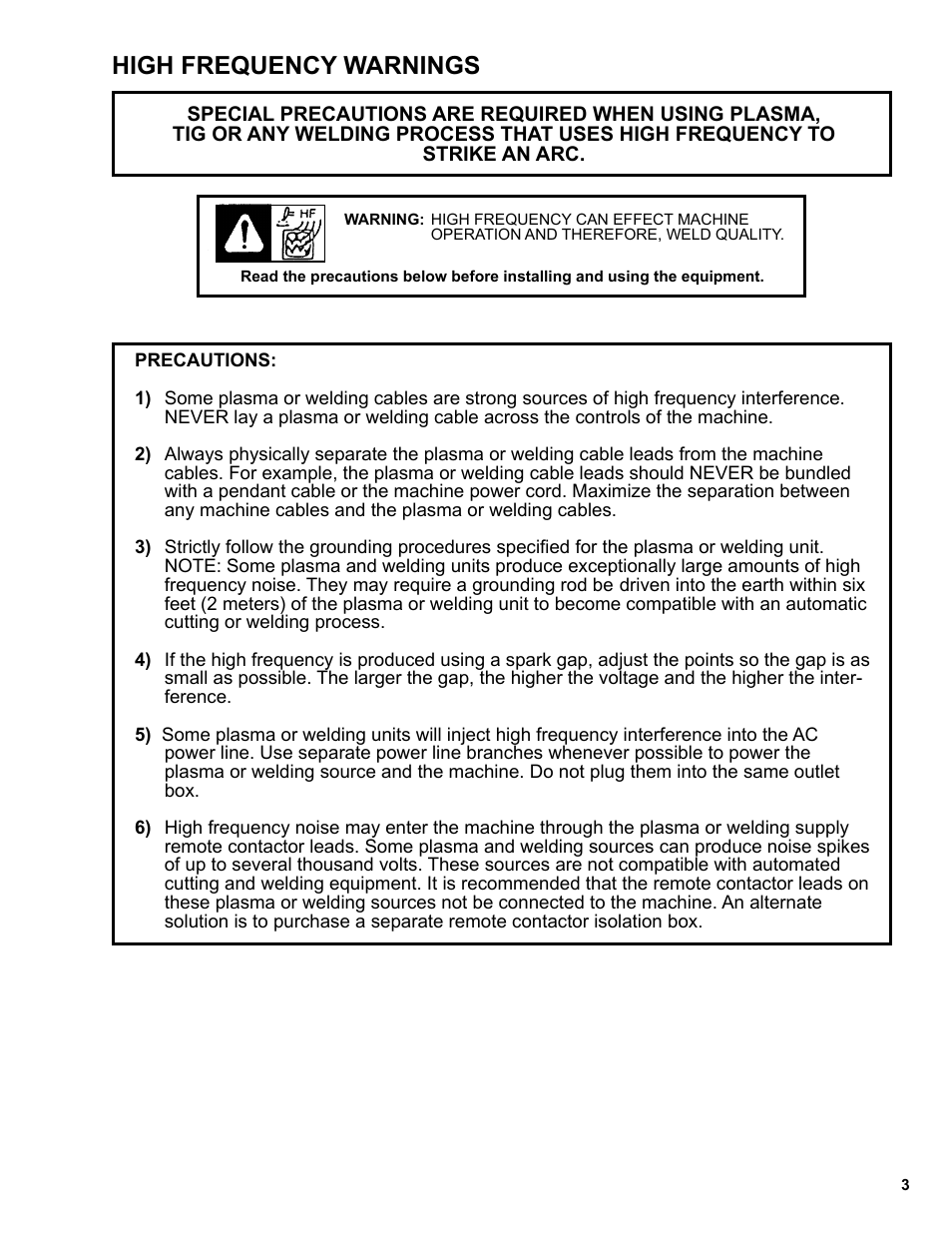 High frequency warnings | BUG-O Systems Programmable Gantry System User Manual | Page 3 / 36