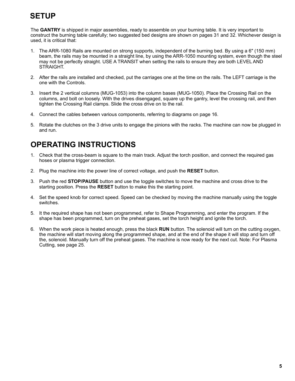 Setup and operating instructions, Setup, Operating instructions | BUG-O Systems Programmable Gantry System User Manual | Page 5 / 36