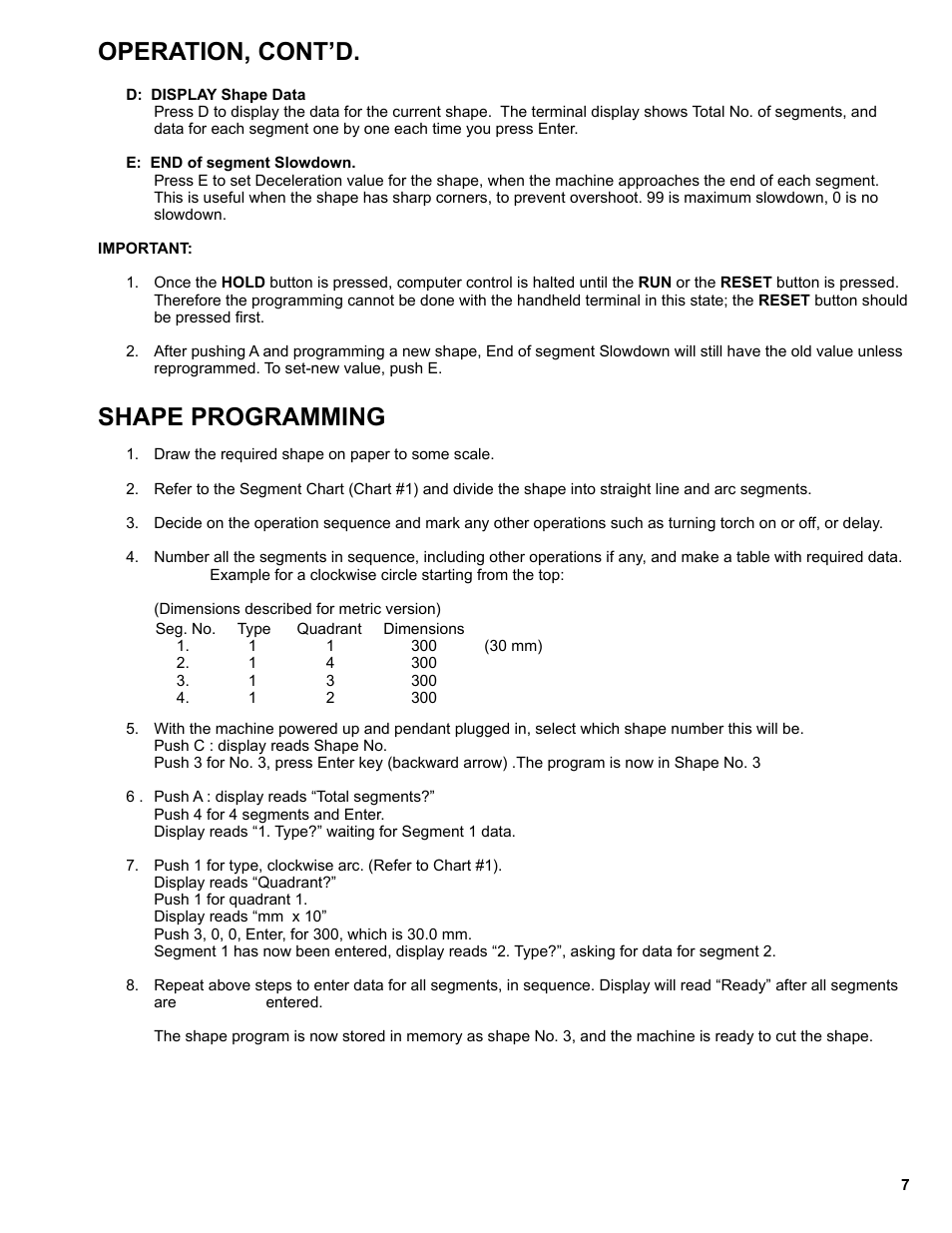 Shape programming, Operation, cont’d | BUG-O Systems Programmable Gantry System User Manual | Page 7 / 36