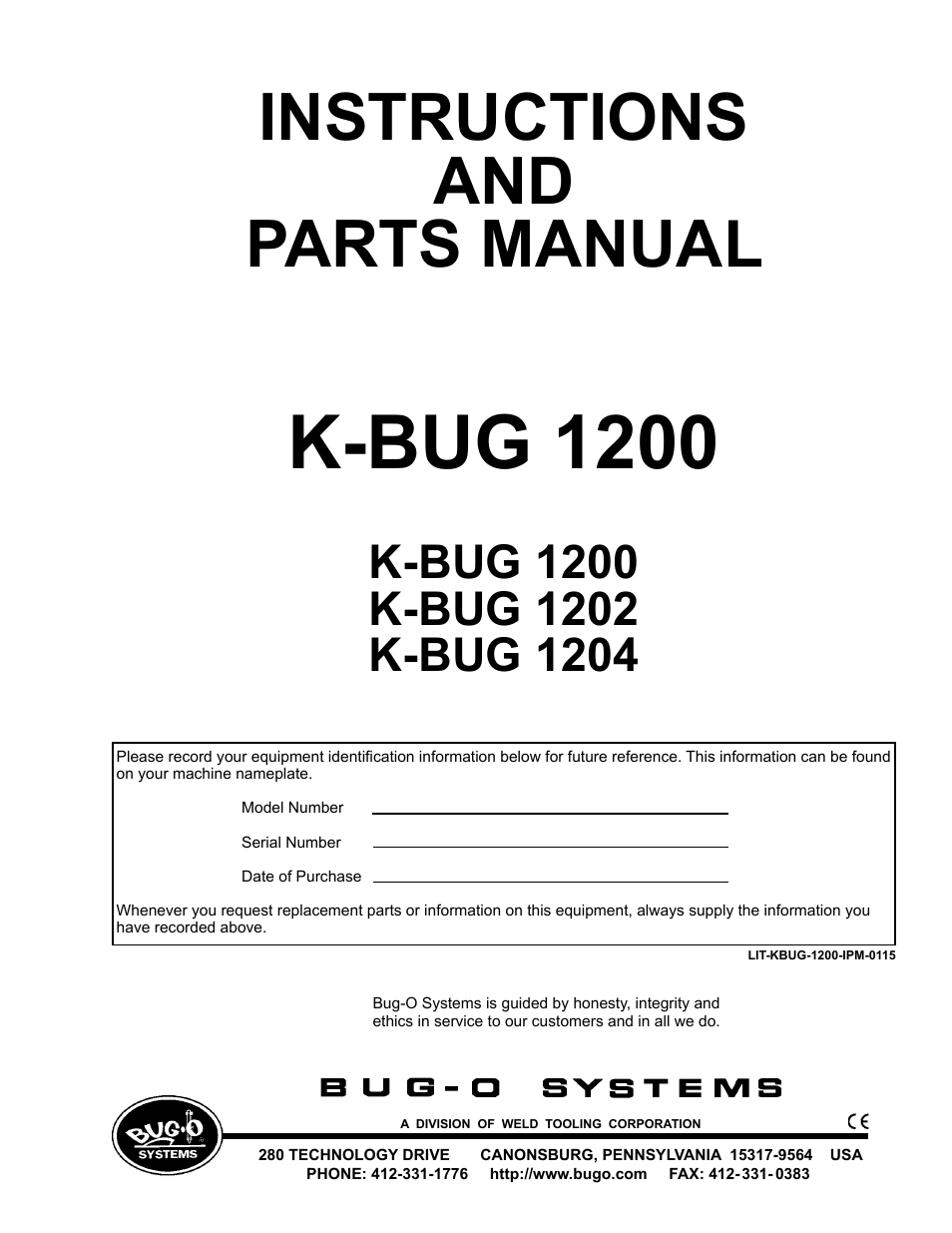 BUG-O Systems K-BUG 1200 User Manual | 21 pages