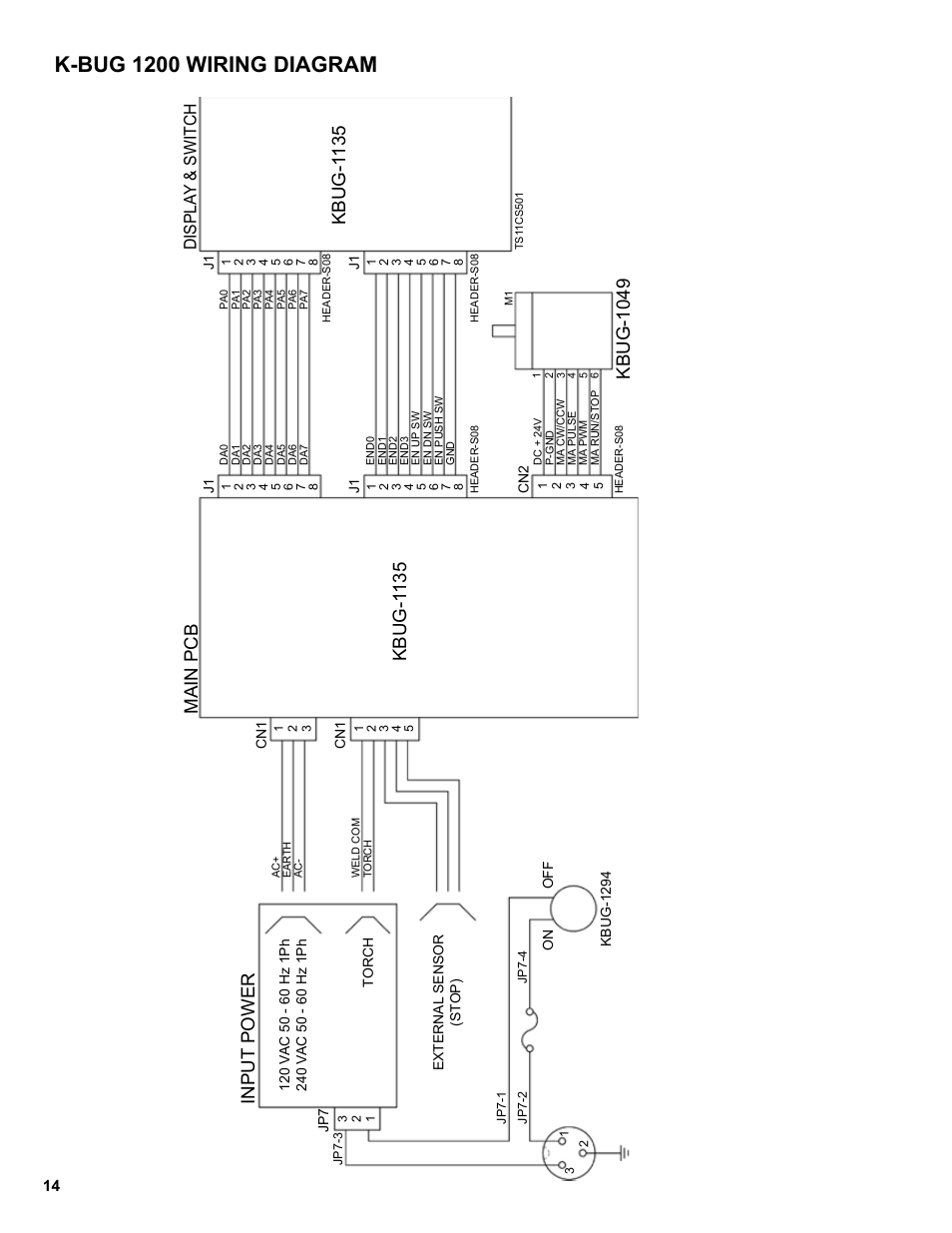 14 .........k-bug 1200 wiring diagram, K-bug 1200 wiring diagram, Input power | Displa y & switch | BUG-O Systems K-BUG 1200 User Manual | Page 14 / 21