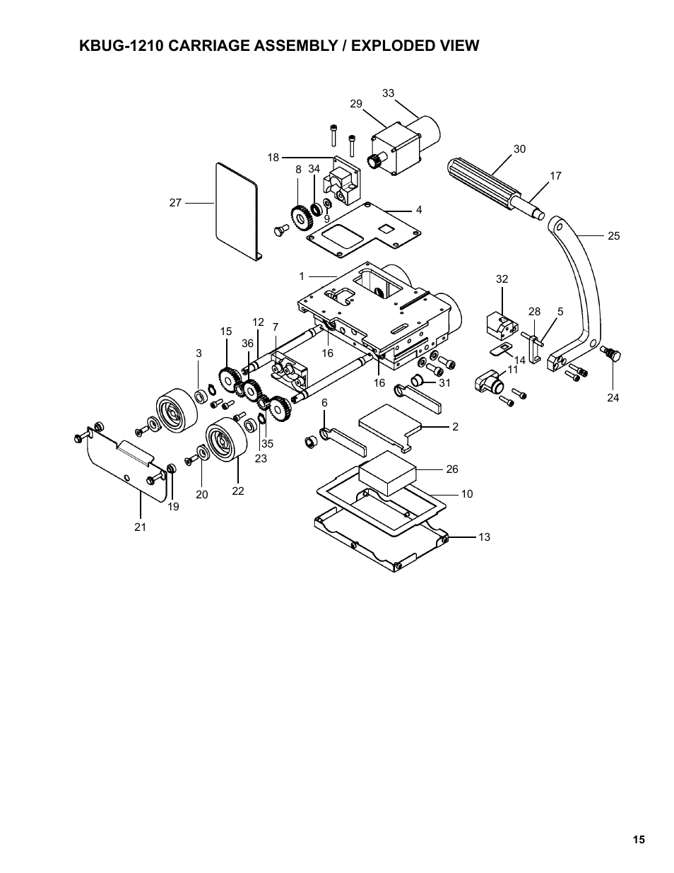 Kbug-1210 carriage assembly / exploded view | BUG-O Systems K-BUG 1200 User Manual | Page 15 / 21