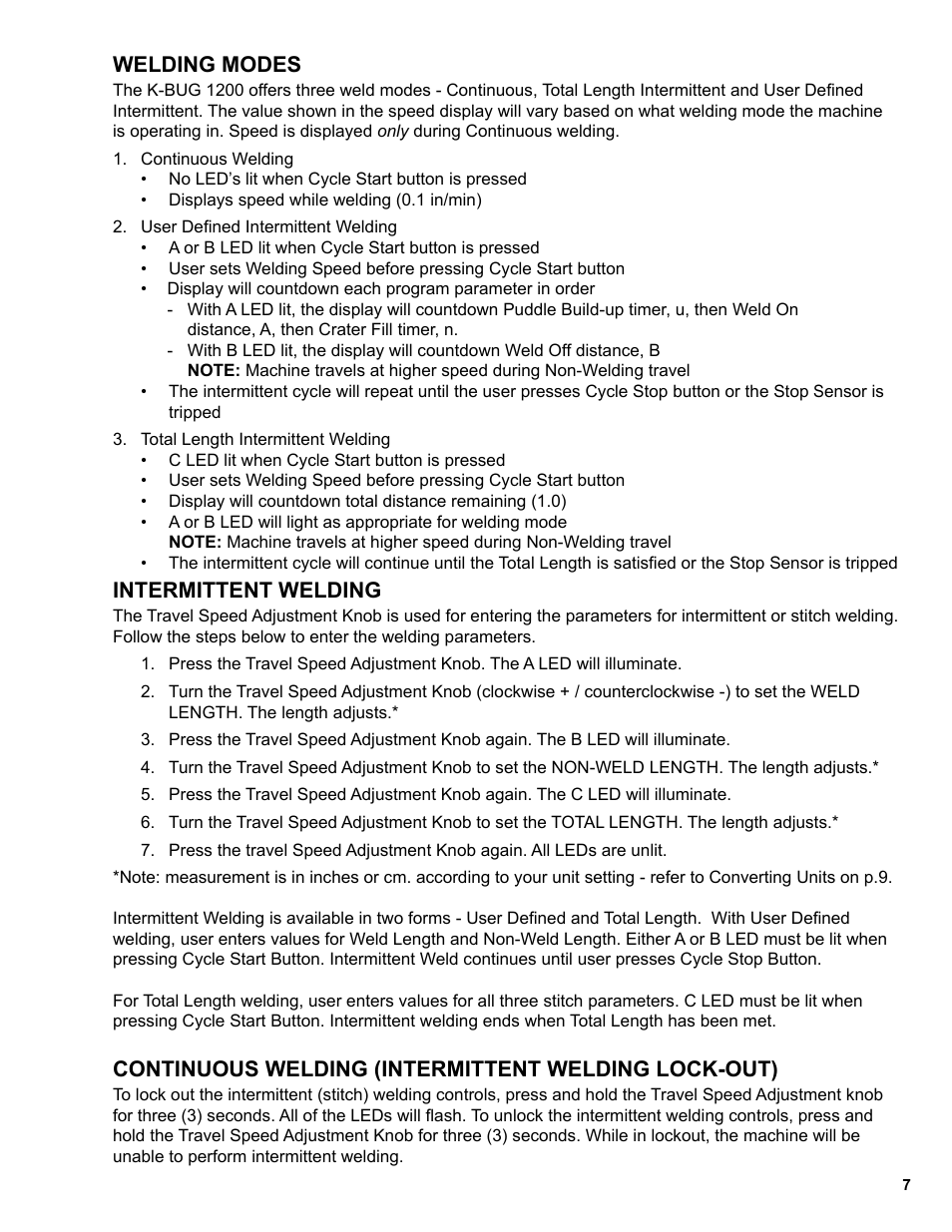 7 ..........welding modes, 7 ..........intermittent welding, Welding modes | Intermittent welding, Continuous welding (intermittent welding lock-out) | BUG-O Systems K-BUG 1200 User Manual | Page 7 / 21