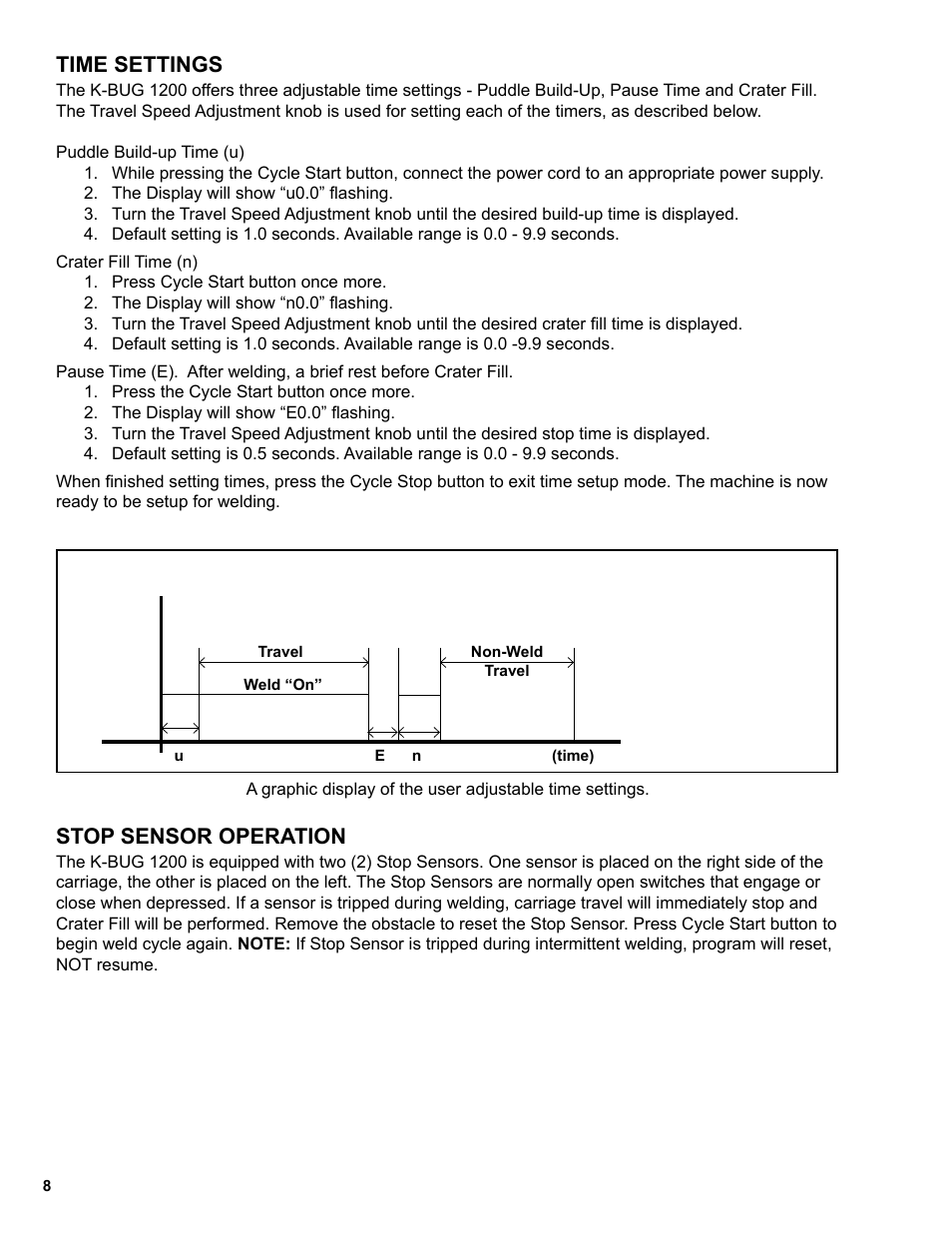 8 ..........time settings, 8 ..........stop sensor operation, Time settings | Stop sensor operation | BUG-O Systems K-BUG 1200 User Manual | Page 8 / 21