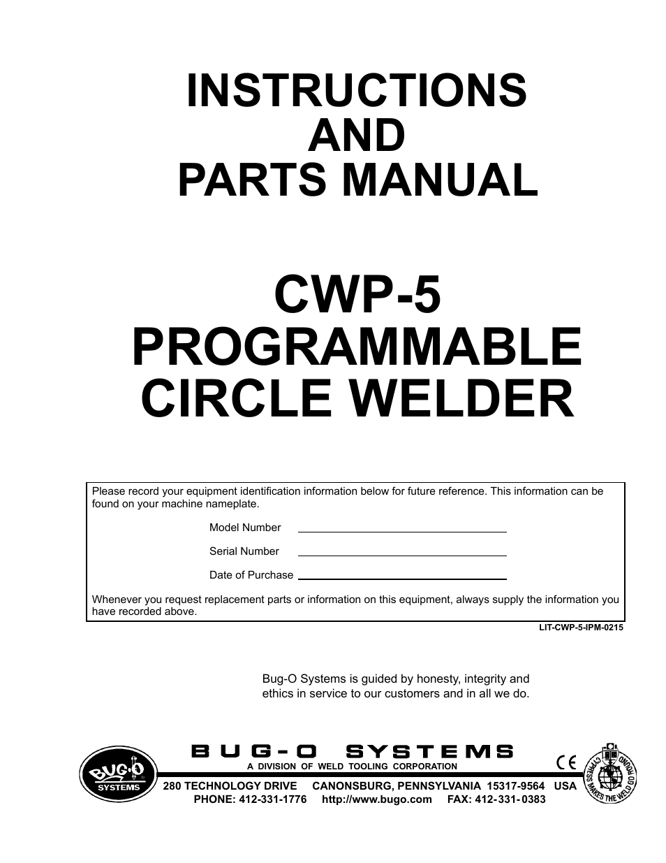 BUG-O Systems CWP-5 User Manual | 40 pages