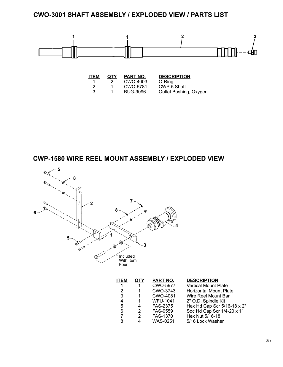 Cwp-1580 wire reel mount assembly / exploded view | BUG-O Systems CWP-5 User Manual | Page 25 / 40