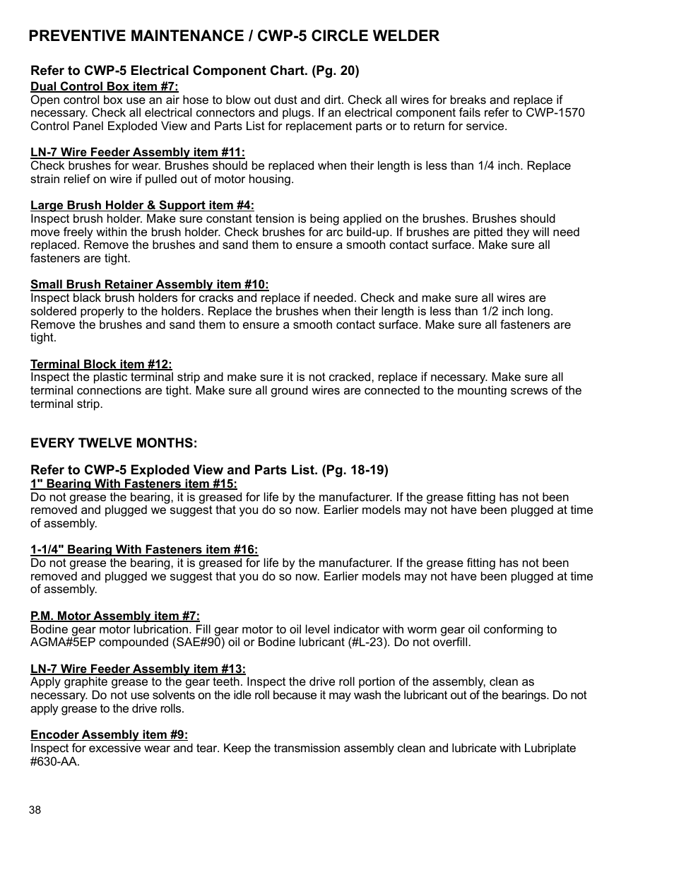 Preventive maintenance / cwp-5 circle welder | BUG-O Systems CWP-5 User Manual | Page 38 / 40