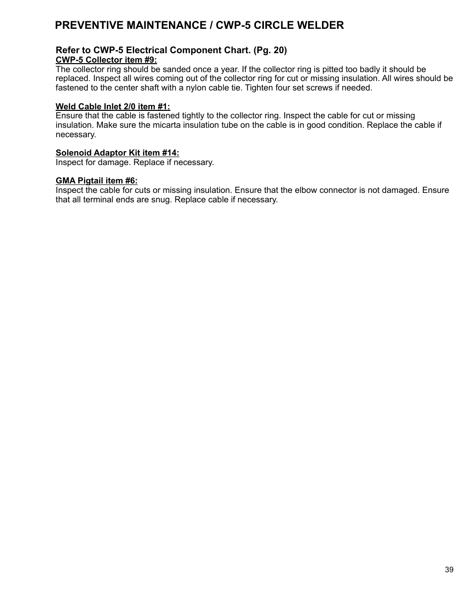 Preventive maintenance / cwp-5 circle welder | BUG-O Systems CWP-5 User Manual | Page 39 / 40