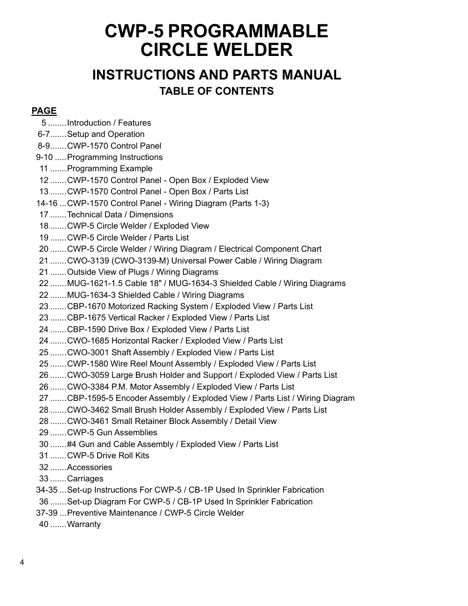 Cwp-5 programmable circle welder | BUG-O Systems CWP-5 User Manual | Page 4 / 40