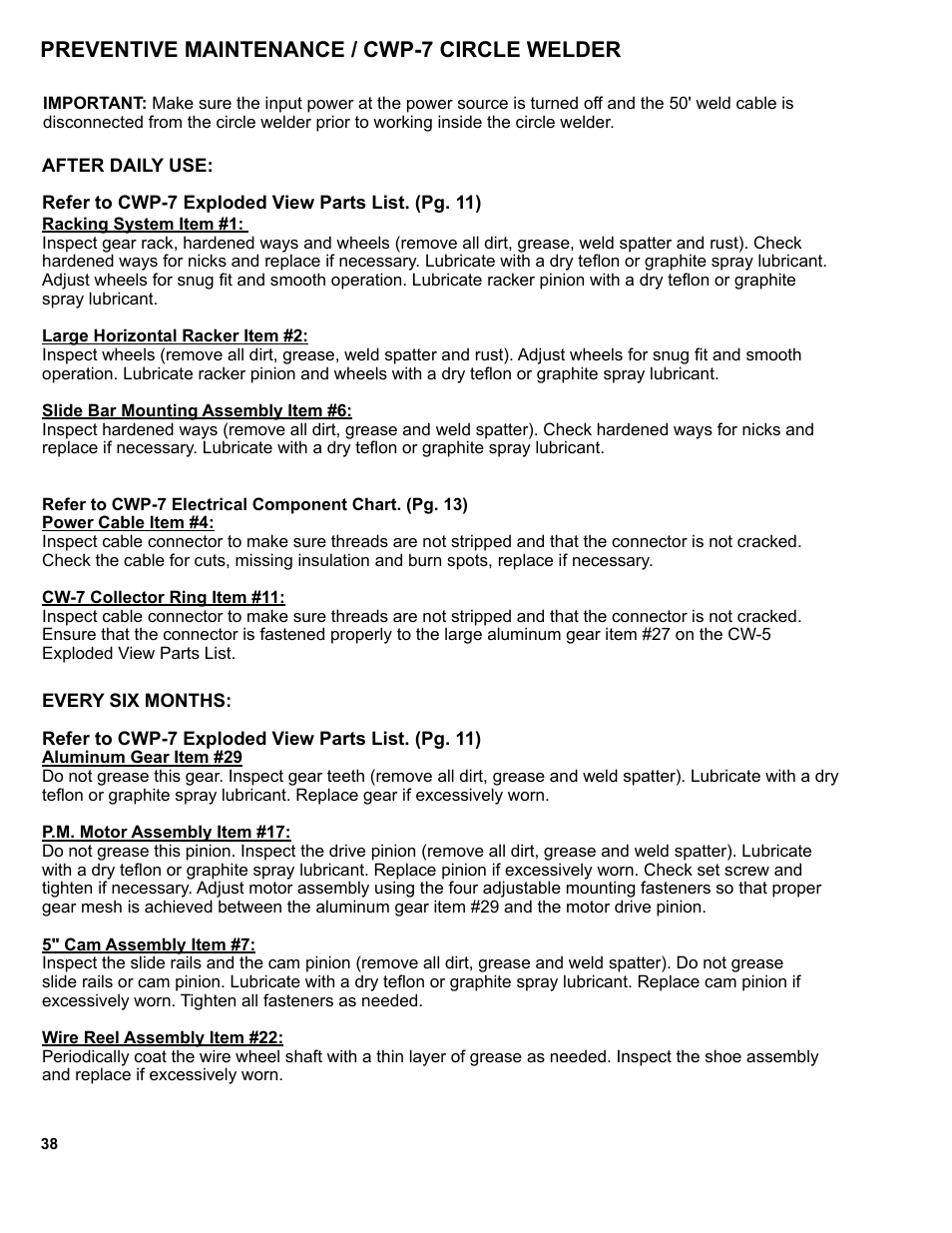 Preventive maintenance / cwp-7 circle welder | BUG-O Systems CWP-7 User Manual | Page 38 / 41