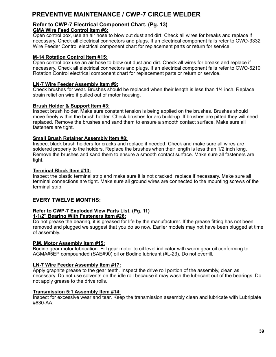 Preventive maintenance / cwp-7 circle welder | BUG-O Systems CWP-7 User Manual | Page 39 / 41
