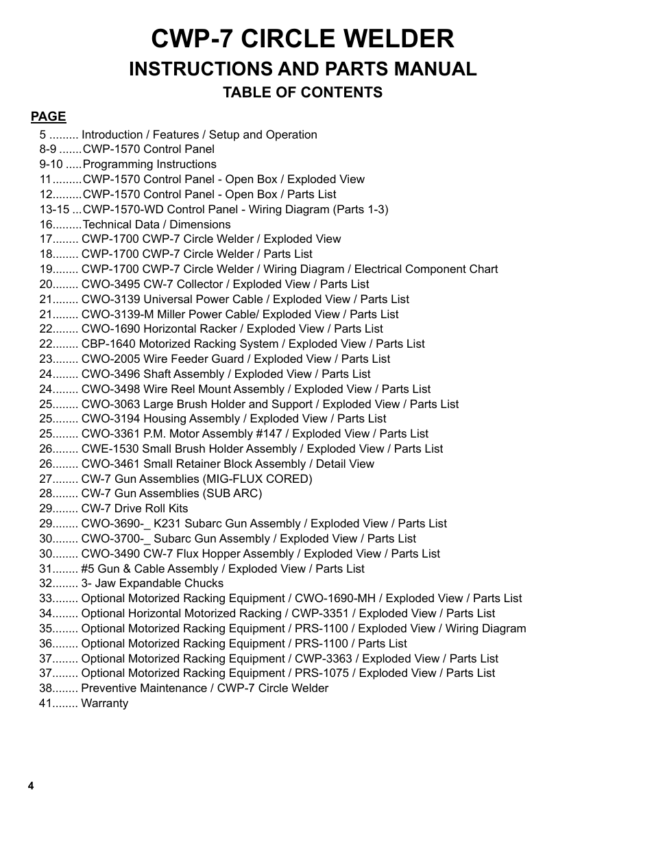Cwp-7 circle welder, Instructions and parts manual | BUG-O Systems CWP-7 User Manual | Page 4 / 41