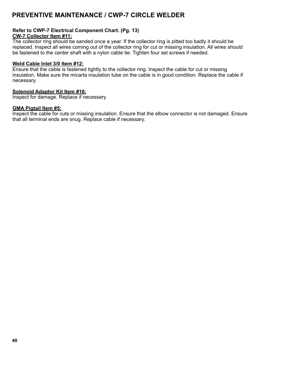 Preventive maintenance / cwp-7 circle welder | BUG-O Systems CWP-7 User Manual | Page 40 / 41