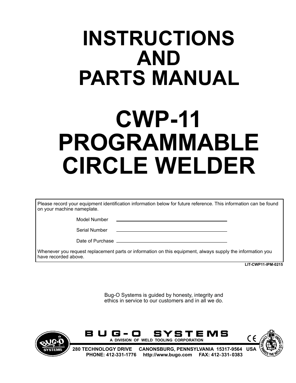 BUG-O Systems CWP-11 User Manual | 47 pages