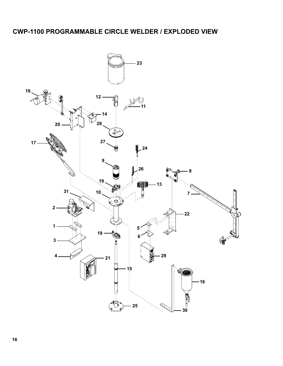 Exploded views & parts lists, Cwp-1100 programmable circle welder | BUG-O Systems CWP-11 User Manual | Page 16 / 47