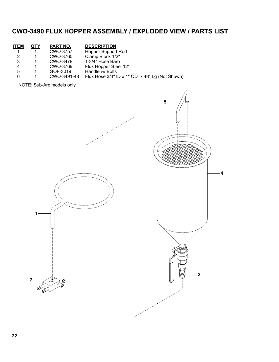 Cwo-3490 flux hopper assembly | BUG-O Systems CWP-11 User Manual | Page 22 / 47