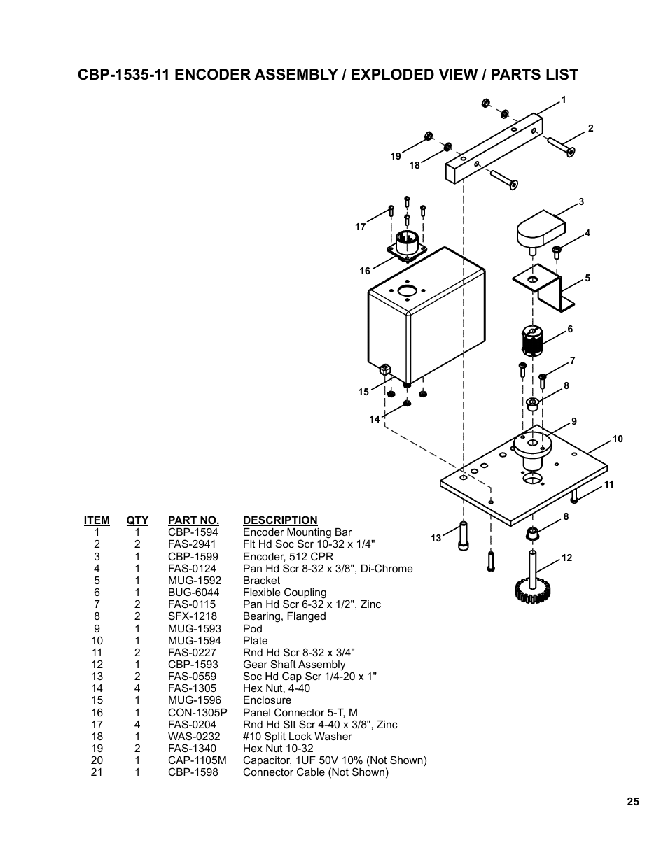 Cbp-1535-11 encoder assembly | BUG-O Systems CWP-11 User Manual | Page 25 / 47