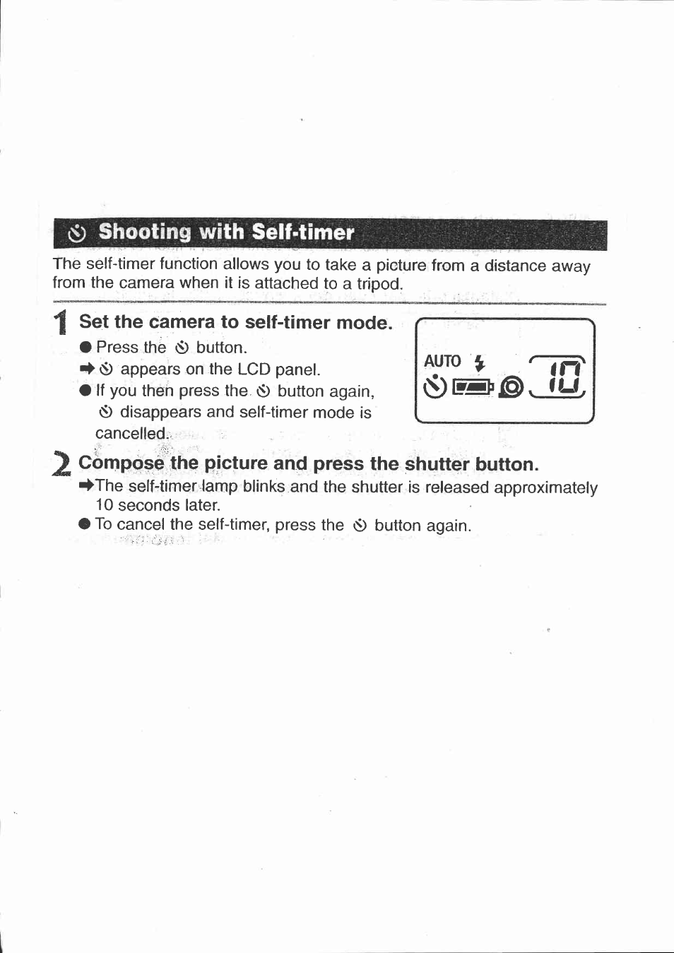 I set the camera to self-timer mode, Compose the picture and press the shutter button, Ci) shooting with selmimer | Canon 150U User Manual | Page 10 / 18