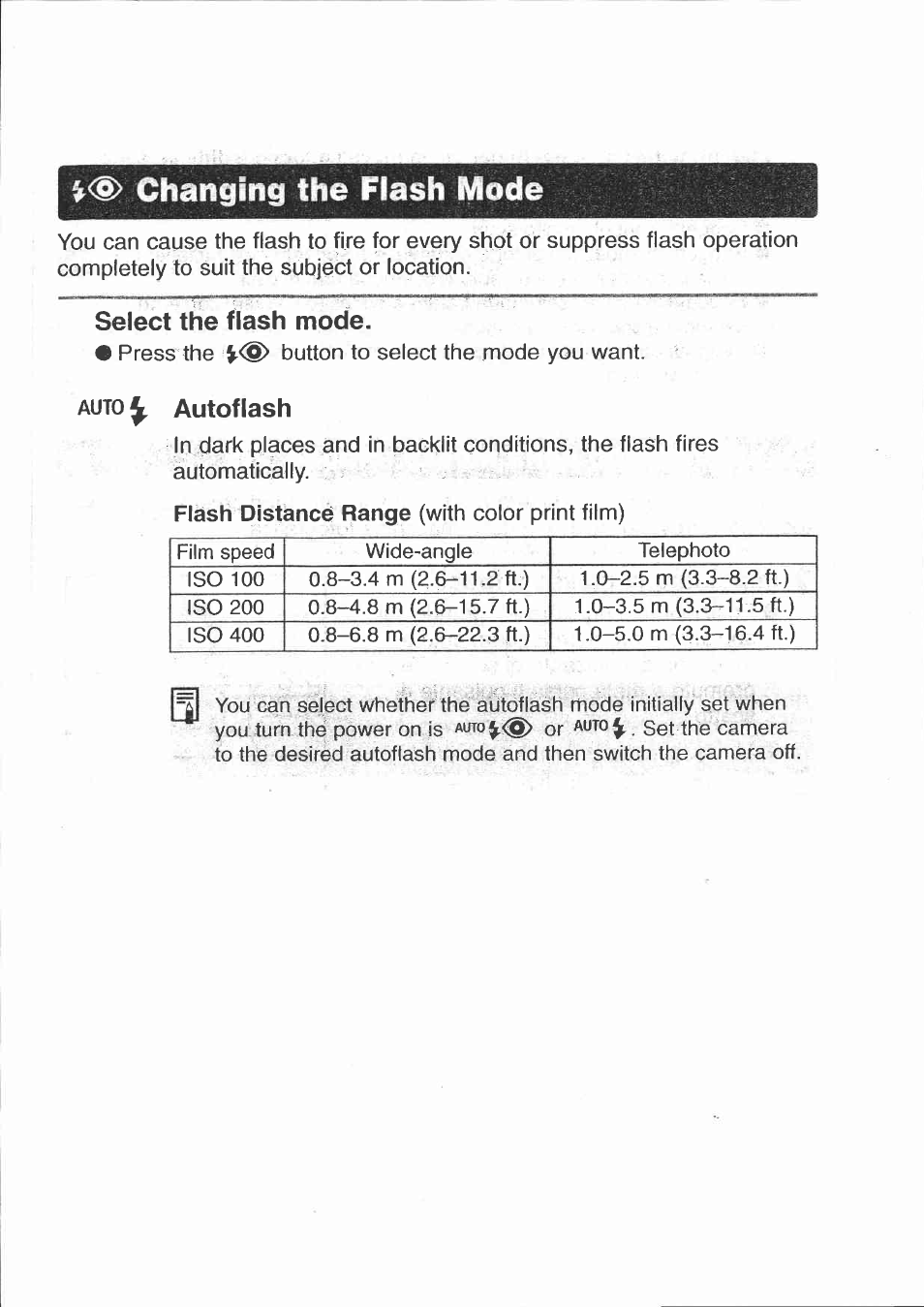 Select the flash mode, Auto ^ autoflash, V<§> changing the flash mode | Autoflash | Canon 150U User Manual | Page 14 / 18