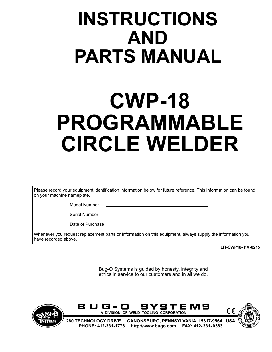 BUG-O Systems CWP-18 User Manual | 41 pages