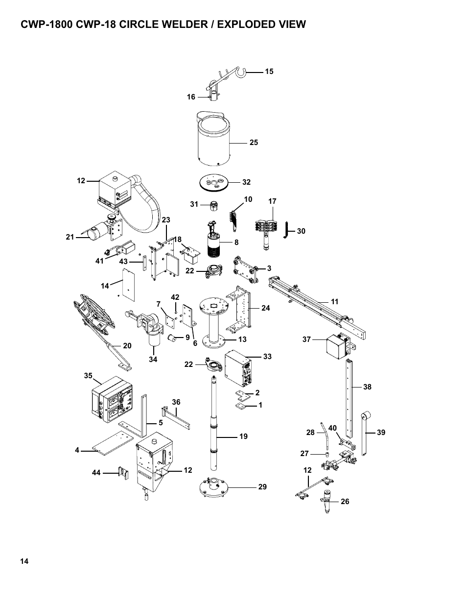 Cwp-1800 cwp-18 circle welder / parts list | BUG-O Systems CWP-18 User Manual | Page 14 / 41