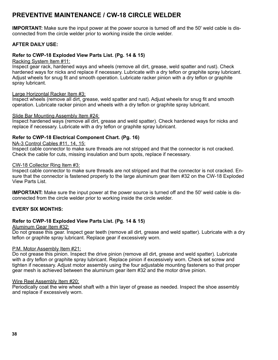Preventive maintenance / cw-18 circle welder | BUG-O Systems CWP-18 User Manual | Page 38 / 41
