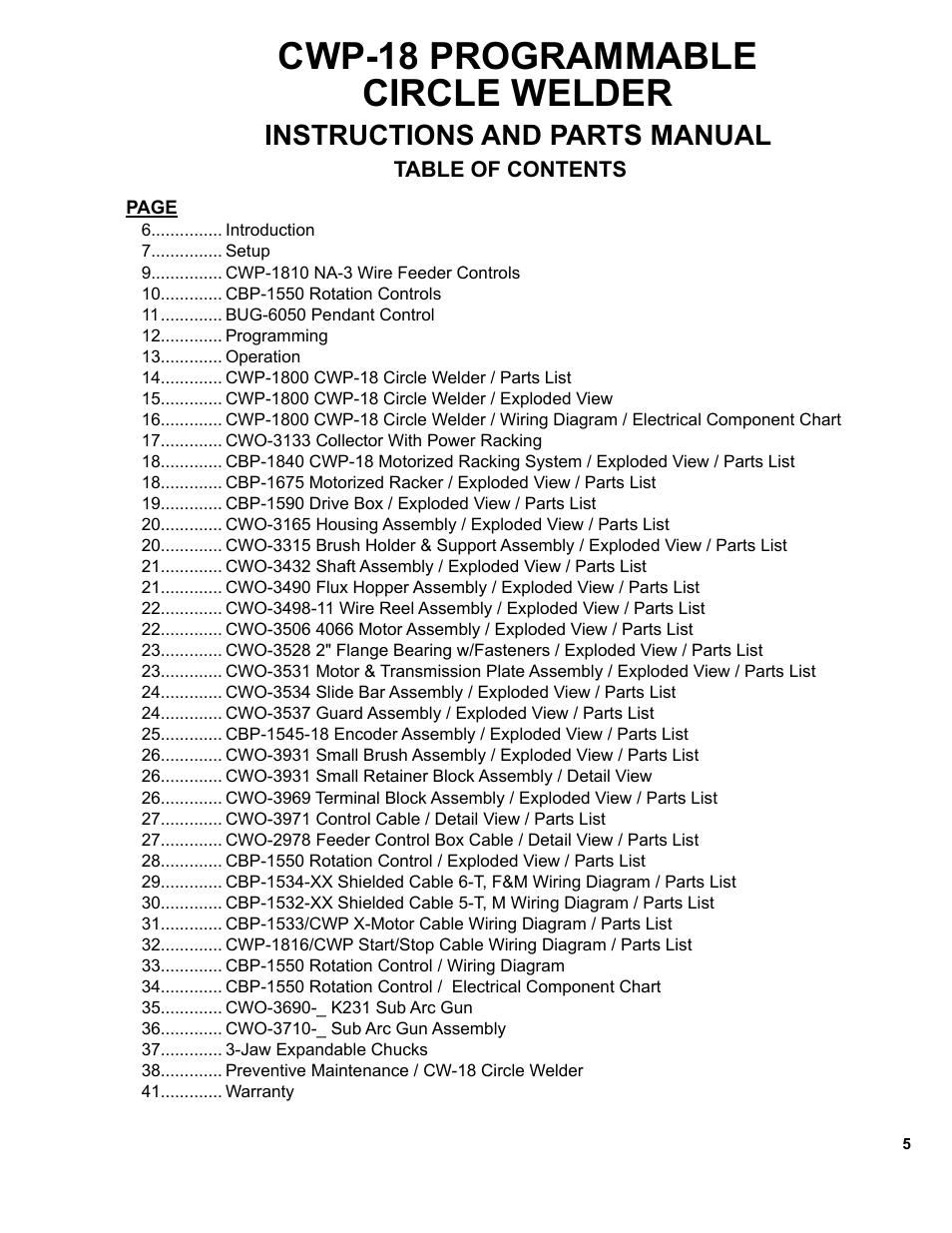 Cwp-18 programmable circle welder, Instructions and parts manual | BUG-O Systems CWP-18 User Manual | Page 5 / 41