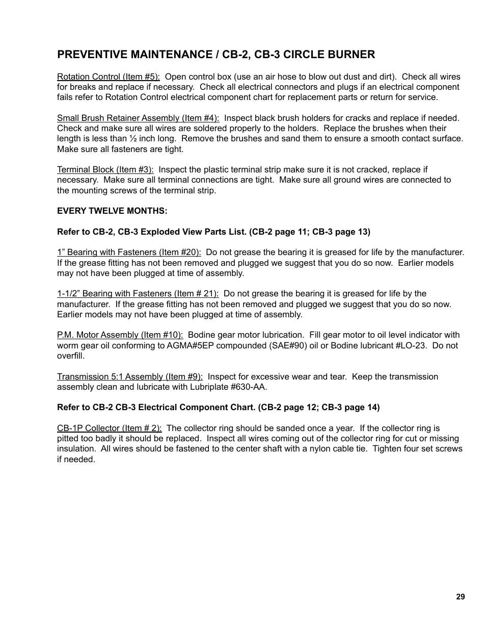 Preventive maintenance / cb-2, cb-3 circle burner | BUG-O Systems CB-2 User Manual | Page 29 / 30