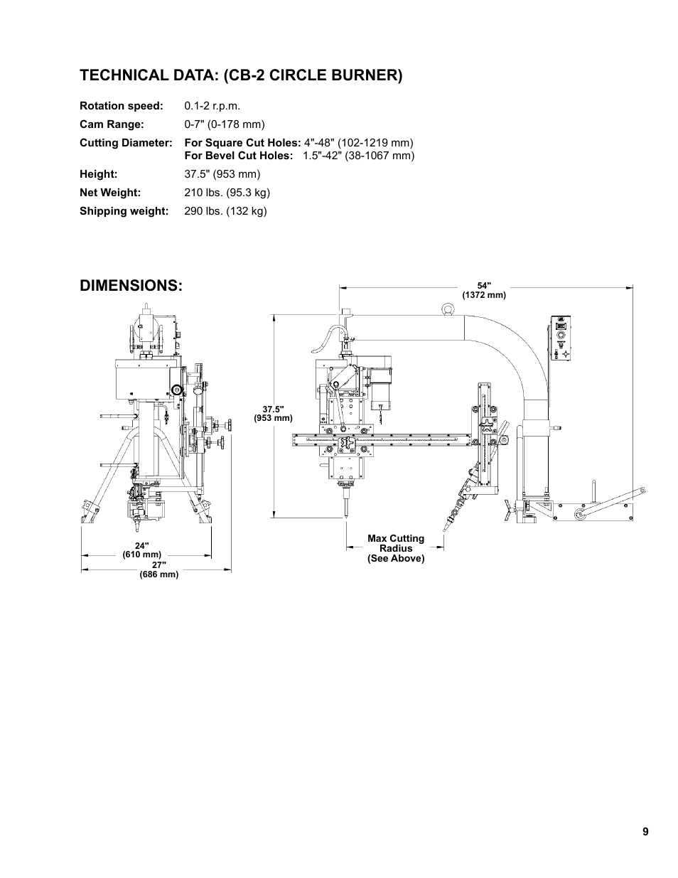 Technical data: (cb-2 circle burner), Dimensions | BUG-O Systems CB-2 User Manual | Page 9 / 30