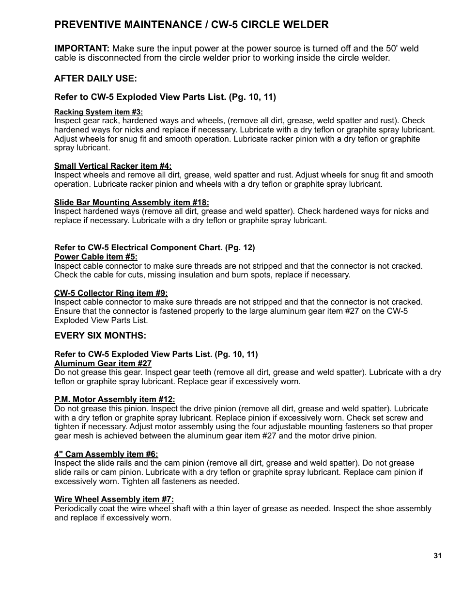 33 ...preventive maintenance / cw-5 circle welder, Preventive maintenance / cw-5 circle welder | BUG-O Systems CW-5 User Manual | Page 31 / 34