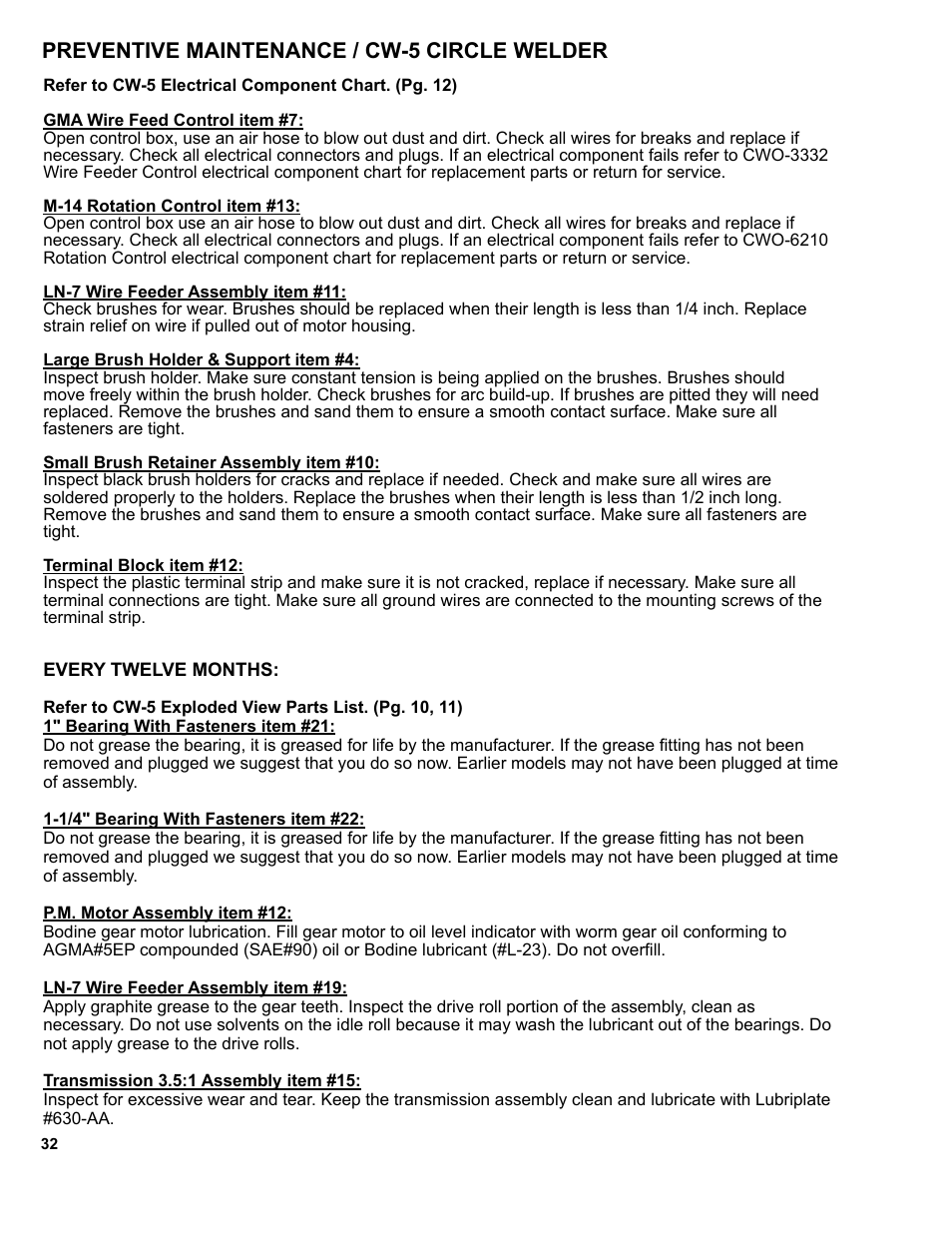 Preventive maintenance / cw-5 circle welder | BUG-O Systems CW-5 User Manual | Page 32 / 34