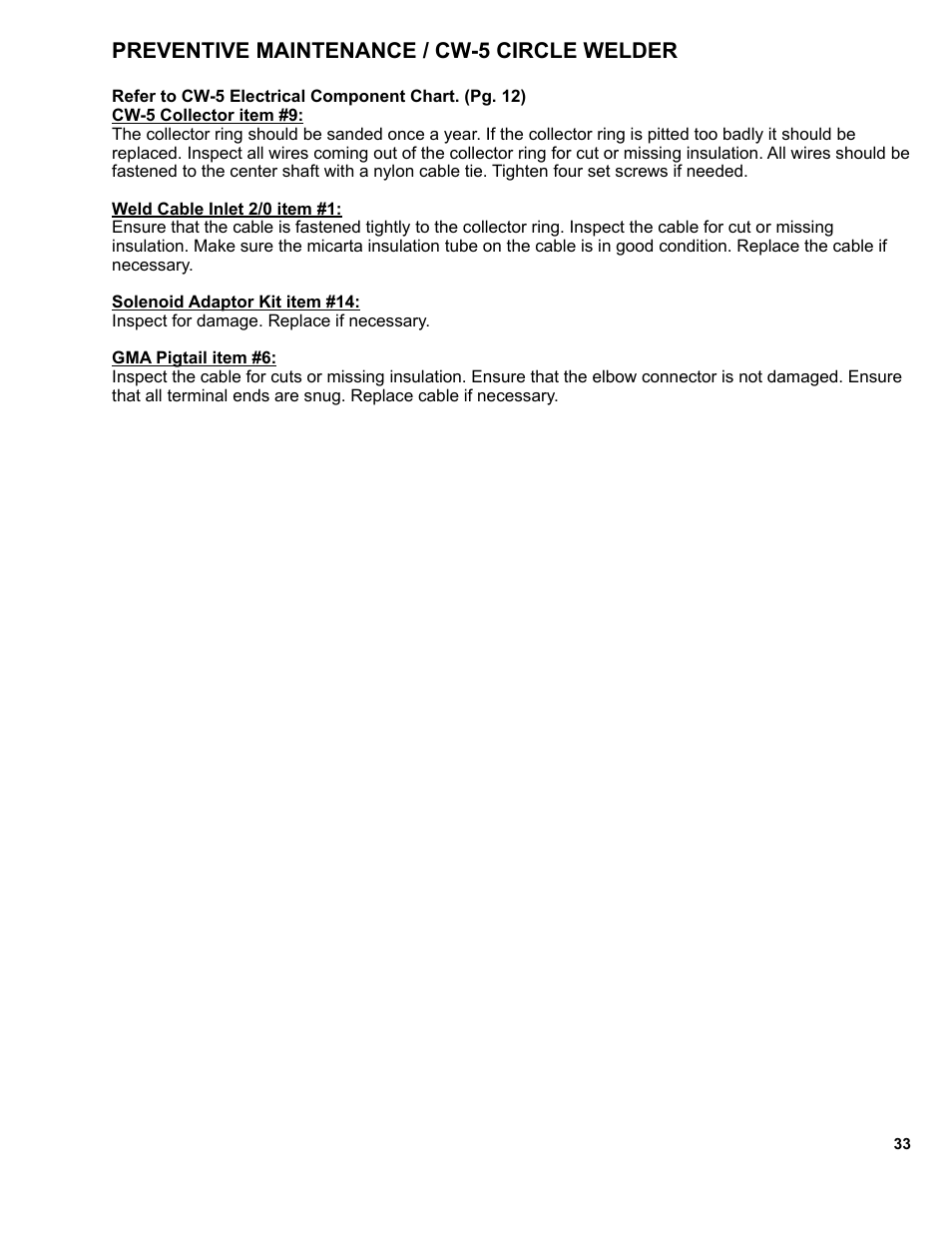 Preventive maintenance / cw-5 circle welder | BUG-O Systems CW-5 User Manual | Page 33 / 34