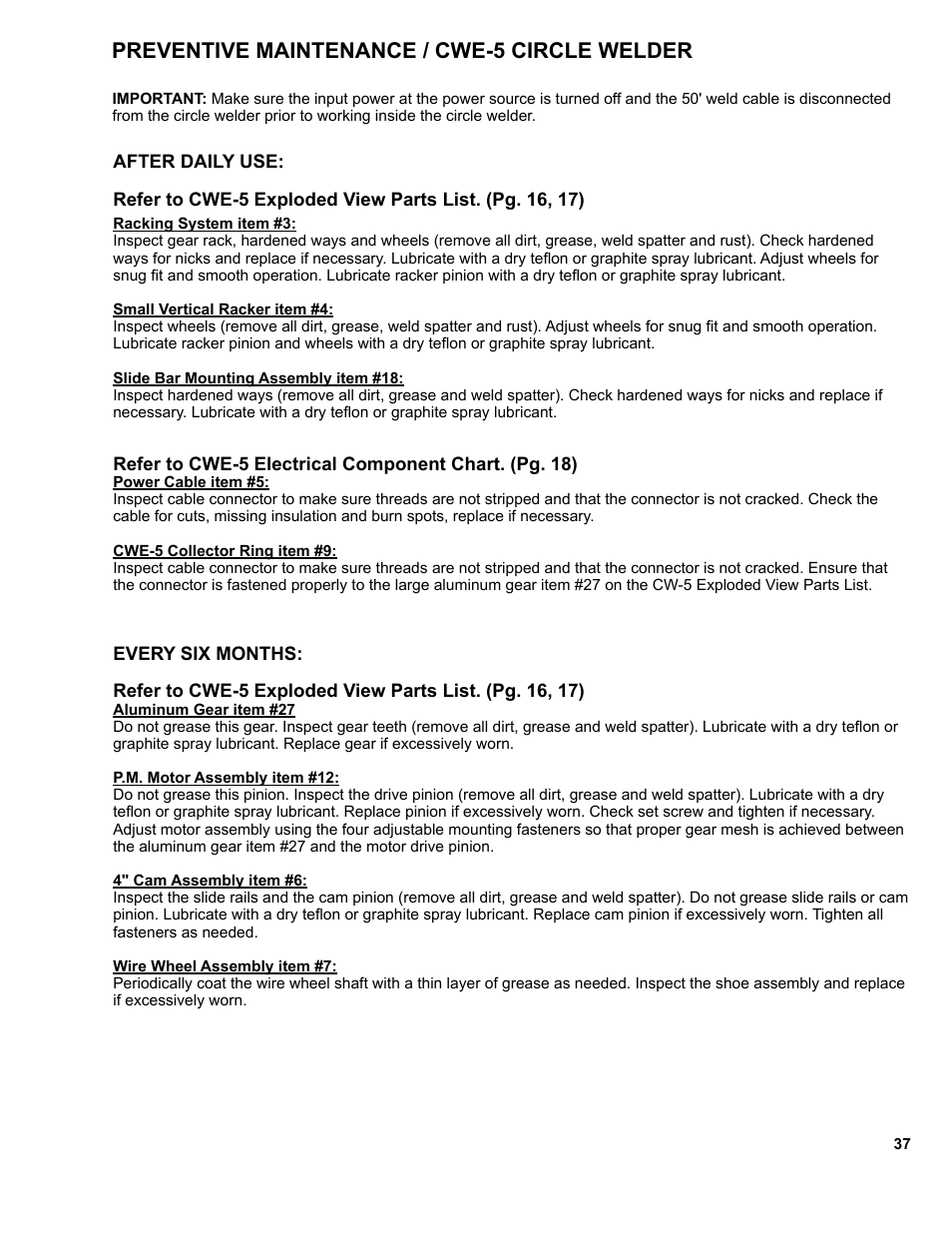 Preventive maintenance / cwe-5 circle welder | BUG-O Systems CWE-5 User Manual | Page 37 / 40
