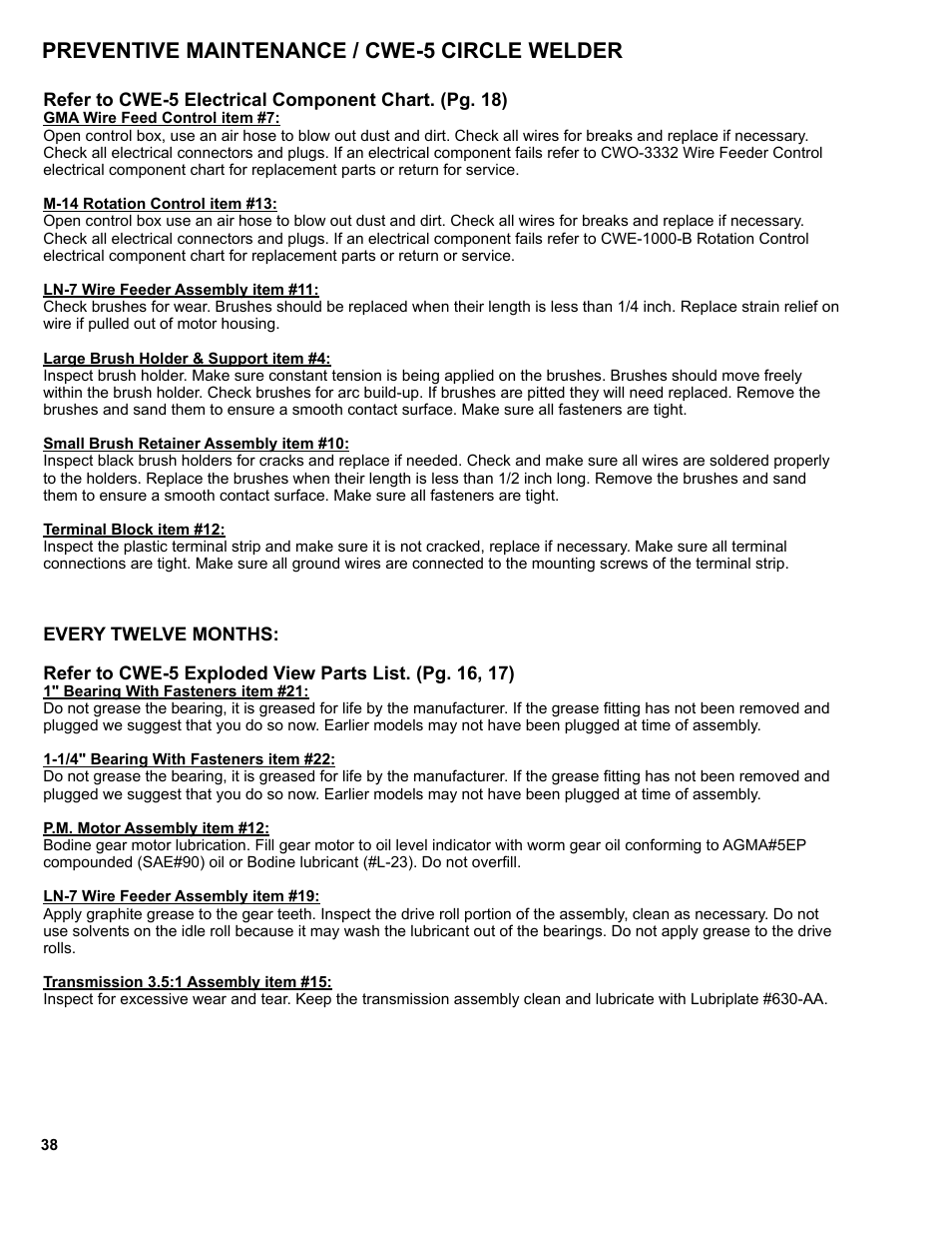 Preventive maintenance / cwe-5 circle welder | BUG-O Systems CWE-5 User Manual | Page 38 / 40