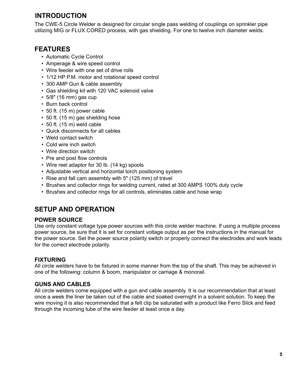Introduction, Features, Setup and operation | BUG-O Systems CWE-5 User Manual | Page 5 / 40