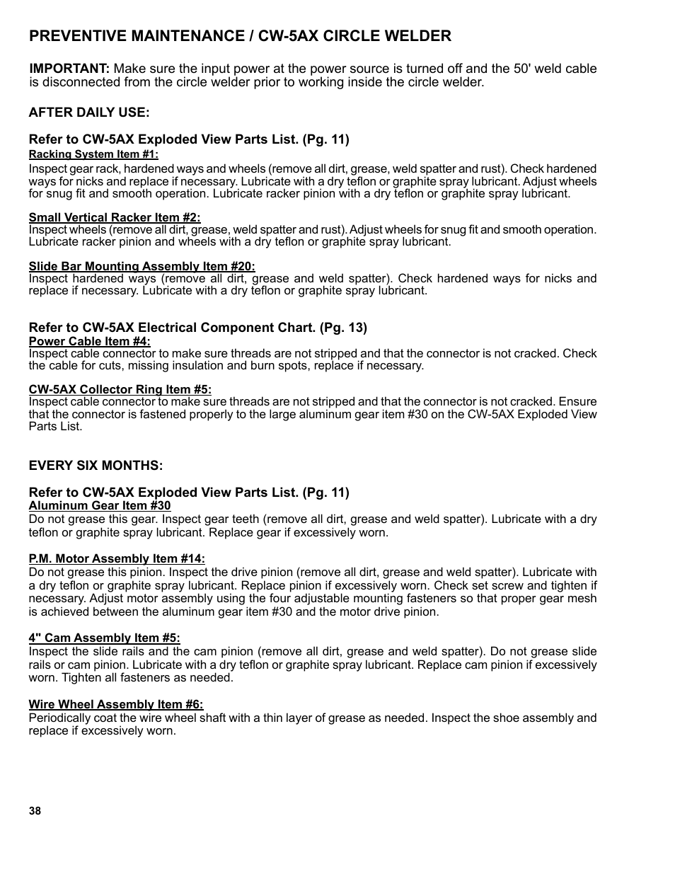 Preventive maintenance / cw-5ax circle welder | BUG-O Systems CW-5AX User Manual | Page 38 / 41